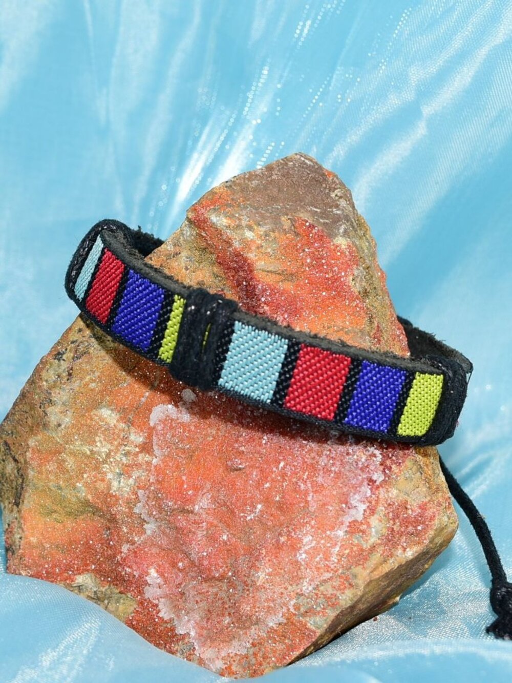 Rey Ribbon Colorblock Tie Bracelet Black Yellow Red Blue Womens Gift Packaged